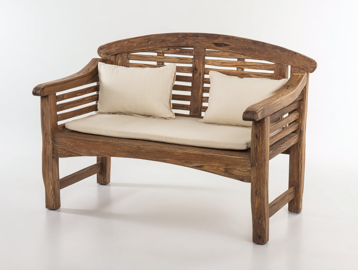 Gartenbank - Holz-Textil - 128x65x92 cm - Braun-Creme - Rustikal