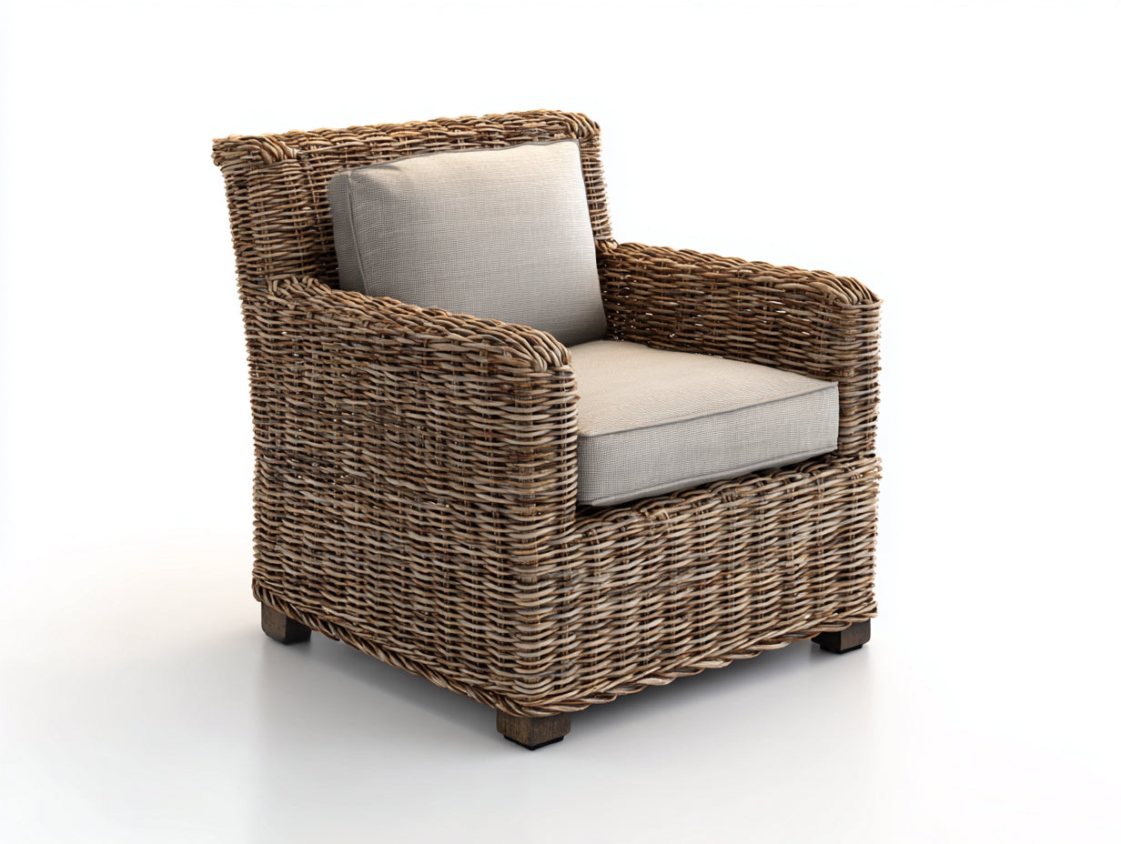 Polyrattan Gartensessel-Polyrattan-Holz-Textil-96x89x78 cm-Graubraun-Beige-Zeitloser Gartenstil