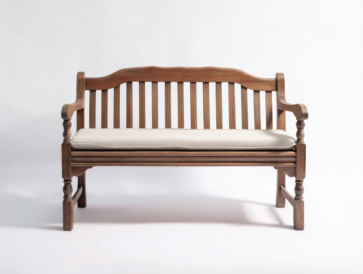 Gartenbank - Holz-Textil - 140x60x90 cm - Braun-Creme - Klassisch