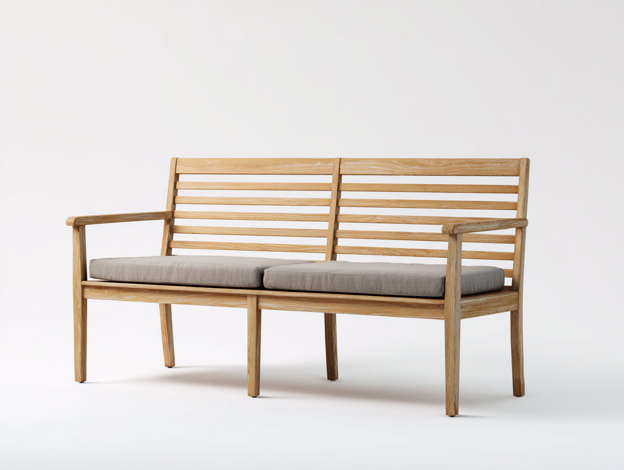 Gartenbank - Holz-Textil - 156x62x87 cm - Natur-Grau - Modern