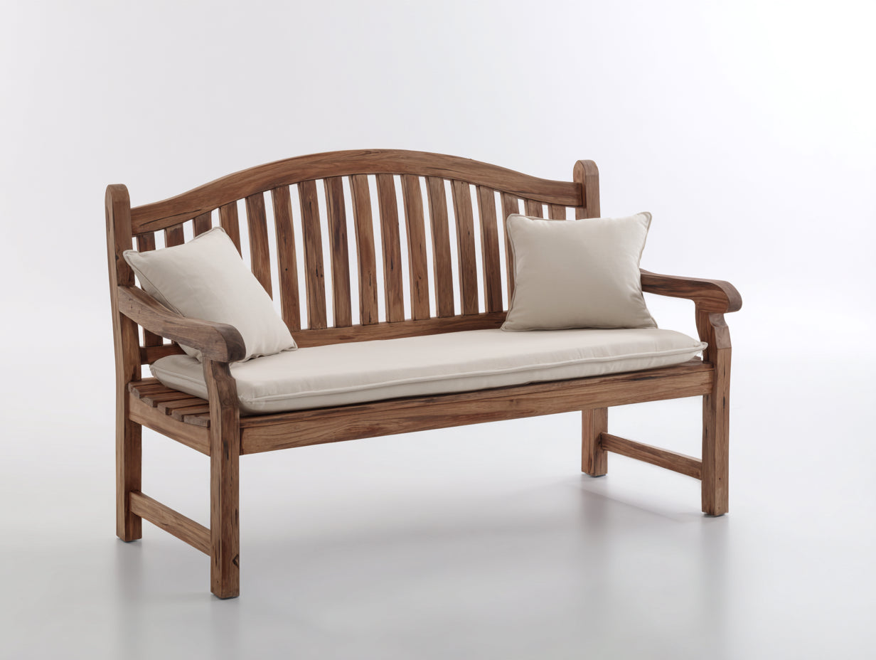 Gartenbank - Holz-Textil - 150x62x92 cm - Braun-Creme - Klassisch