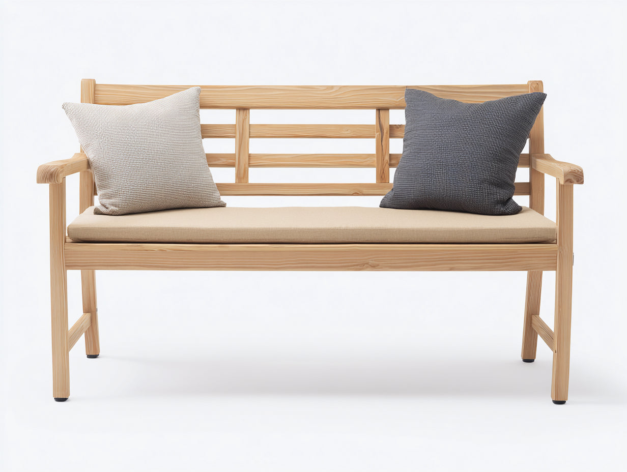 Gartenbank - Holz-Textil - 146x59x84 cm - Natur-Beige - Skandinavisch