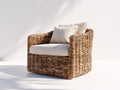 Polyrattan Gartensessel-Polyrattan-Holz-Textil-96x90x76 cm-Braun-Creme-Rustikaler Lounge-Stil