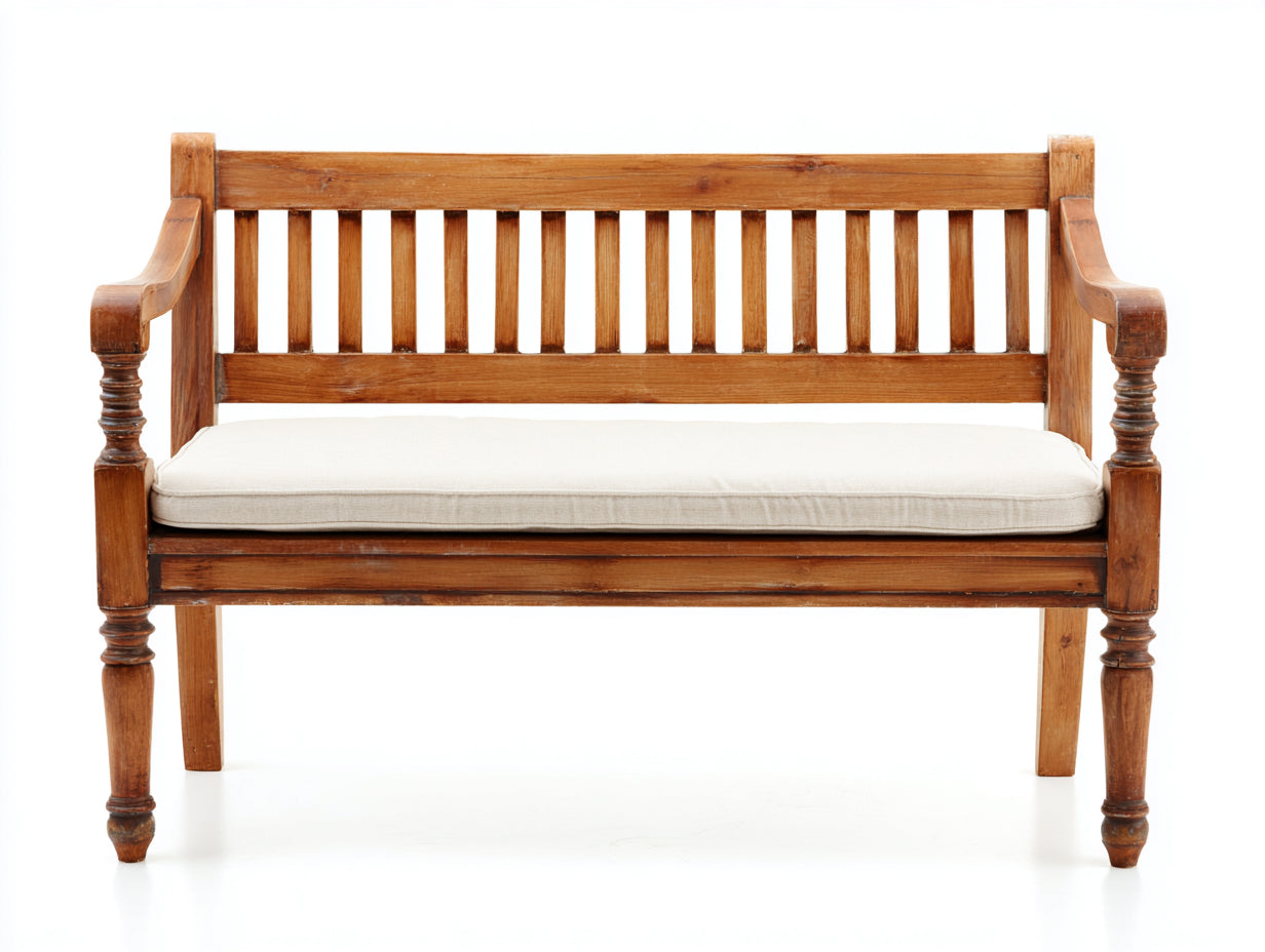 Gartenbank - Holz-Textil - 125x58x88 cm - Braun-Creme - Klassisch