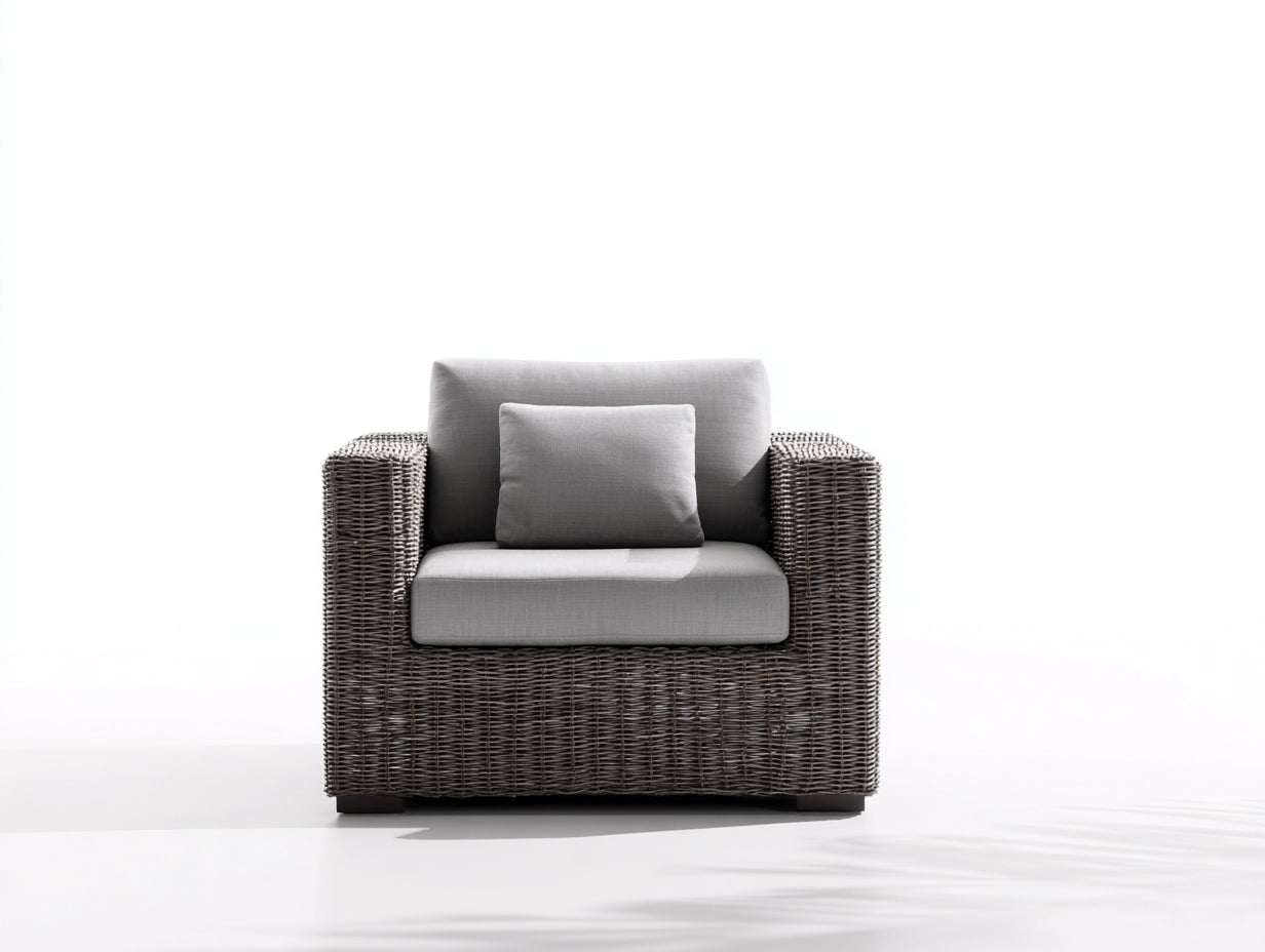 Polyrattan Gartensessel-Polyrattan-Holz-Textil-96x88x76 cm-Dunkelgrau-Grau-Moderner Terrassenstil
