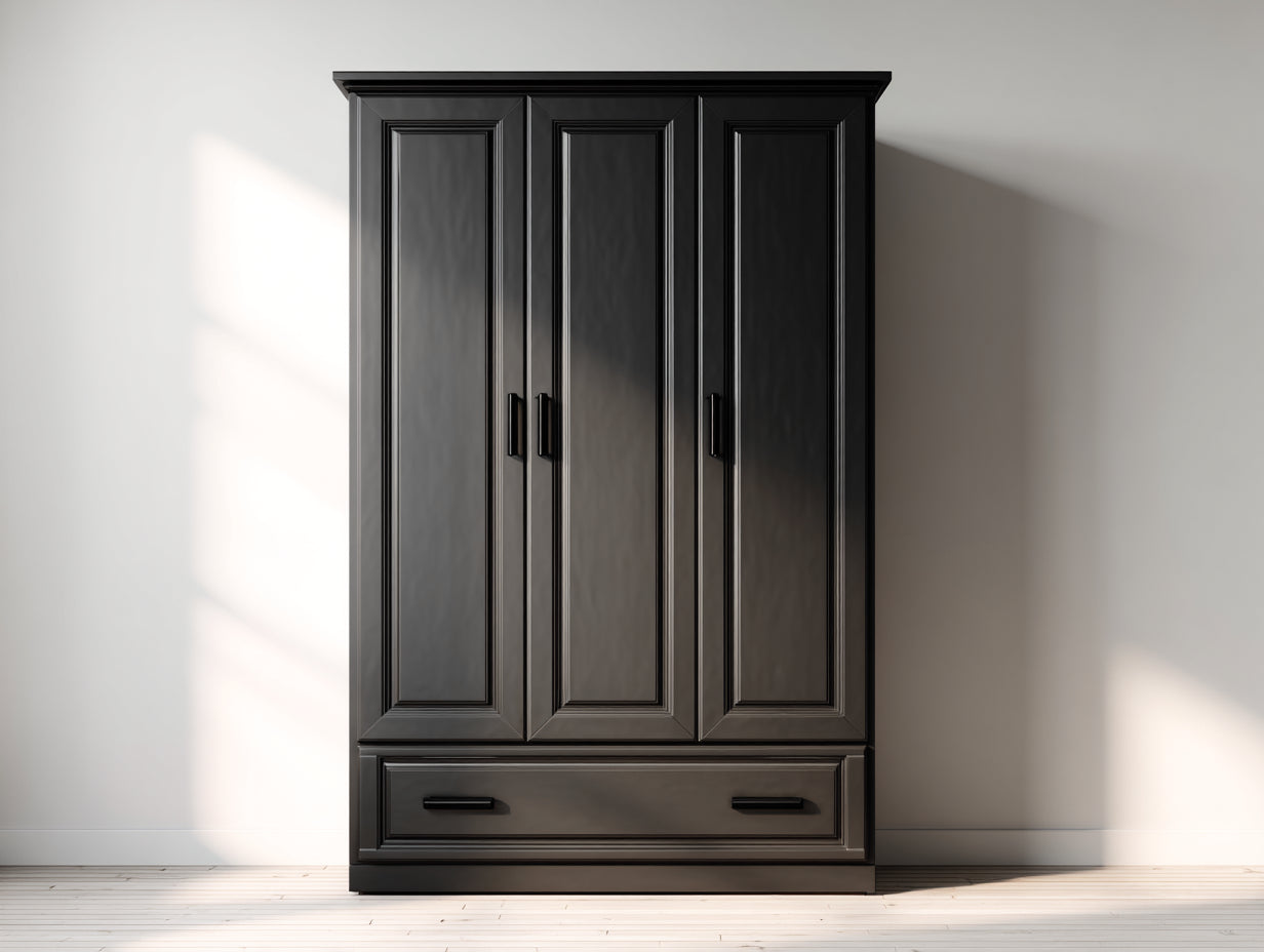 Kleiderschrank - Holzwerkstoff - 132 x 60 x 204 cm - Schwarz - Klassischer Stil