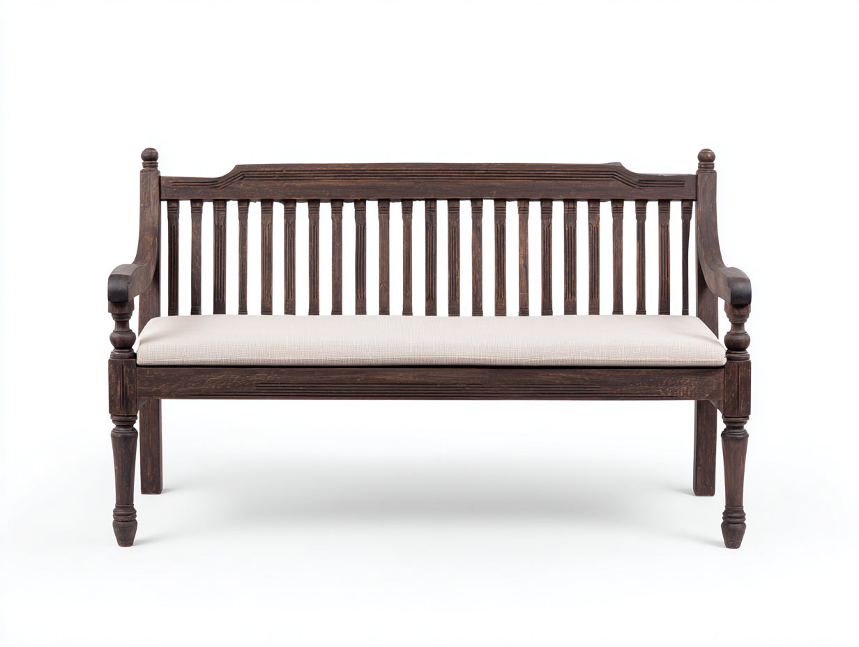 Gartenbank - Holz-Textil - 150x61x93 cm - Dunkelbraun-Creme - Antik