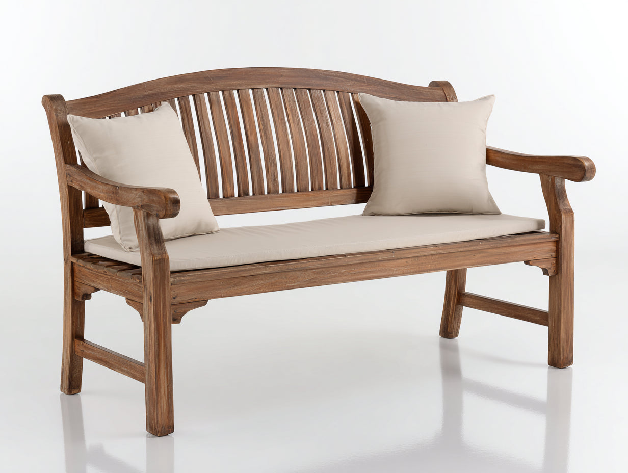 Gartenbank - Holz-Textil - 152x64x91 cm - Braun-Creme - Landhaus