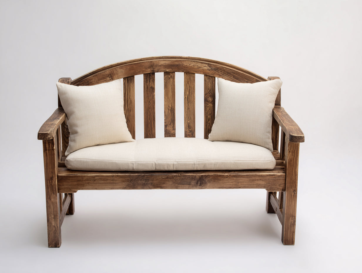 Gartenbank - Holz-Textil - 122x62x90 cm - Braun-Creme - Landhaus