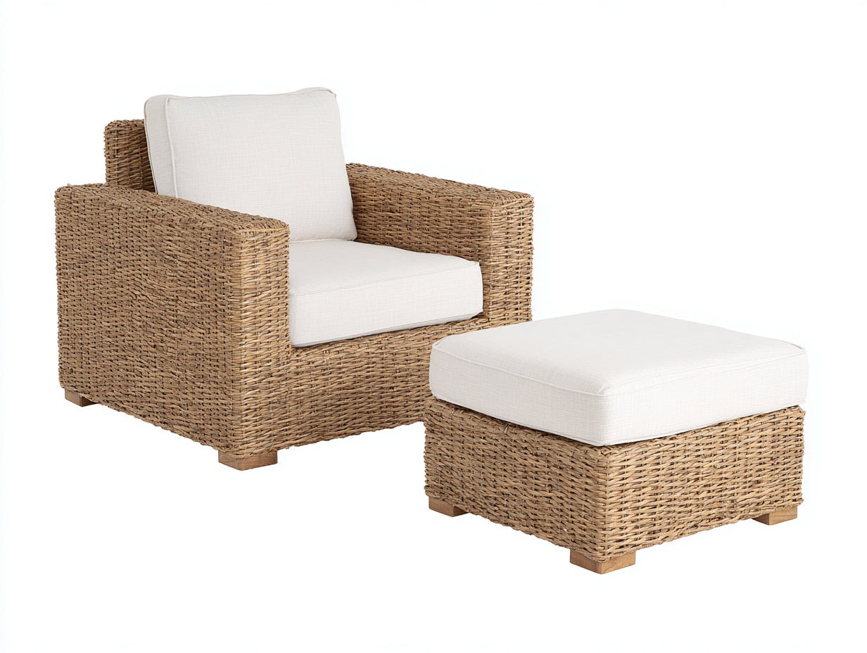 Polyrattan Gartensessel-Polyrattan-Holz-Textil-96x90x83 cm-Beige-Creme-Moderner Gartenstil