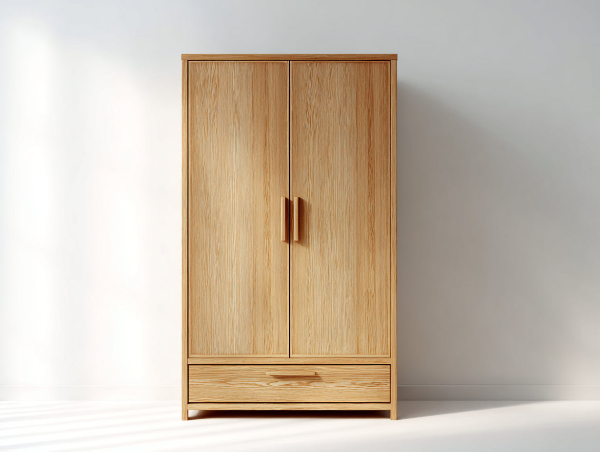 Kleiderschrank - Massivholz - 96 x 58 x 192 cm - Eiche Natur - Skandinavischer Stil
