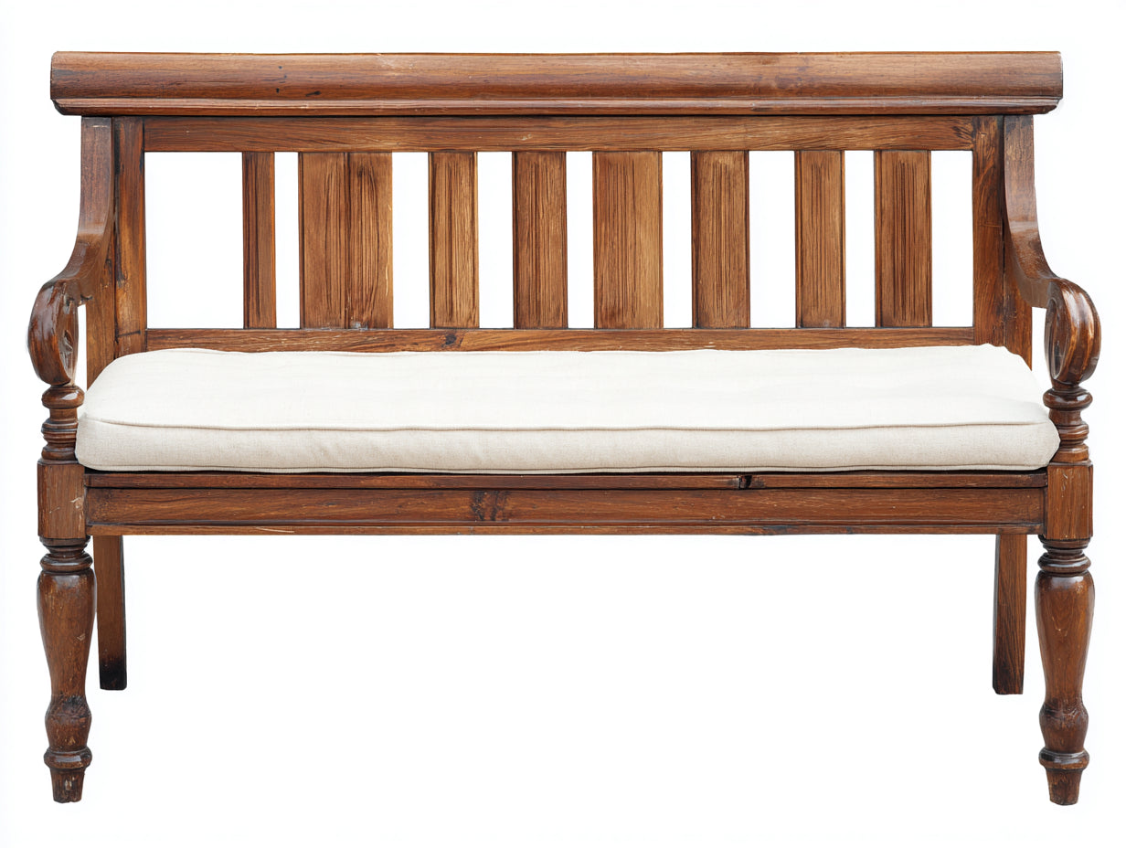 Gartenbank - Holz-Textil - 120x60x90 cm - Braun-Creme - Klassisch