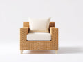 Polyrattan Gartensessel-Polyrattan-Holz-Textil-90x84x76 cm-Natur-Creme-Minimalistischer Lounge-Stil